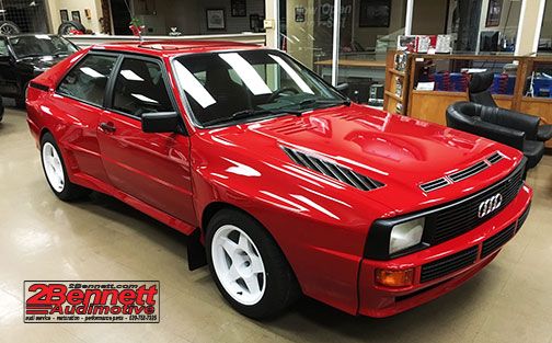 Red 1984 Audi quattro with the 2B Sport long wheelbase conversion