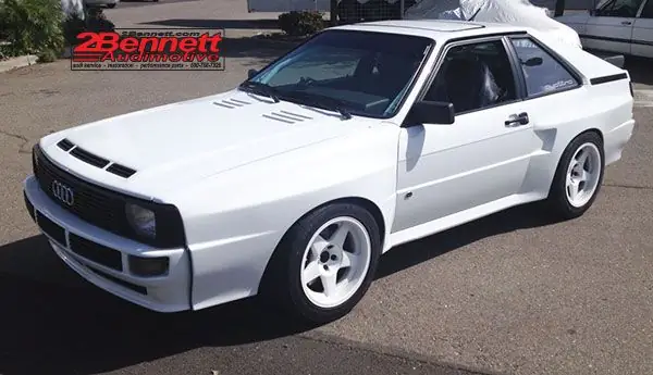 White 1985 Audi quattro with the 2B S1 short wheelbase conversion