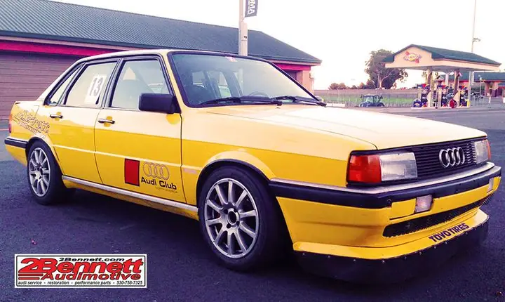 Yellow Audi 4000 quattro after a 20v turbo upgrade restoration