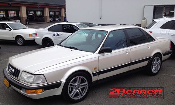 Pearl white 1990 Audi V8 quattro after a light restoration