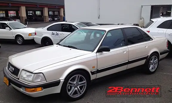 Pearl white 1990 Audi V8 quattro after a light restoration